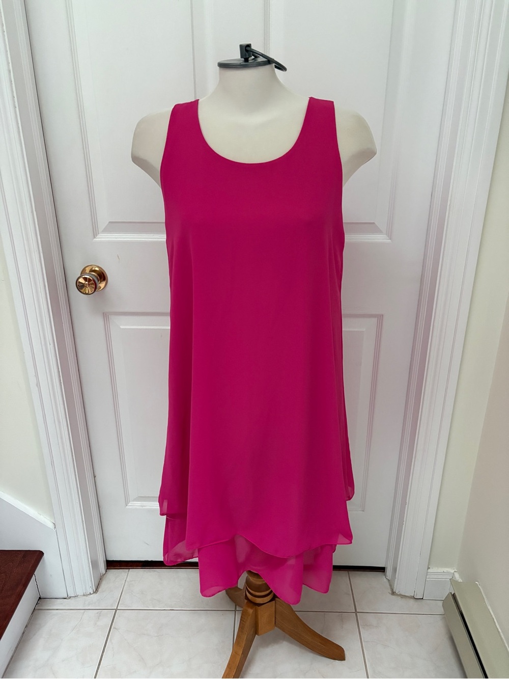 Sleeveless Layered Shift Dress in Bright Fuchsia